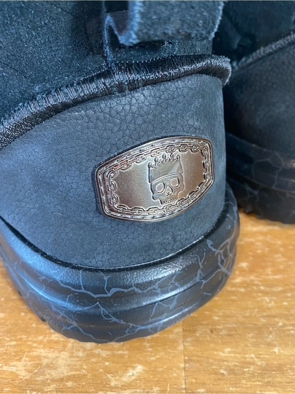 Hey Dude X Jelly Roll Suede Boots Bradley Black Skull Print - Size 12